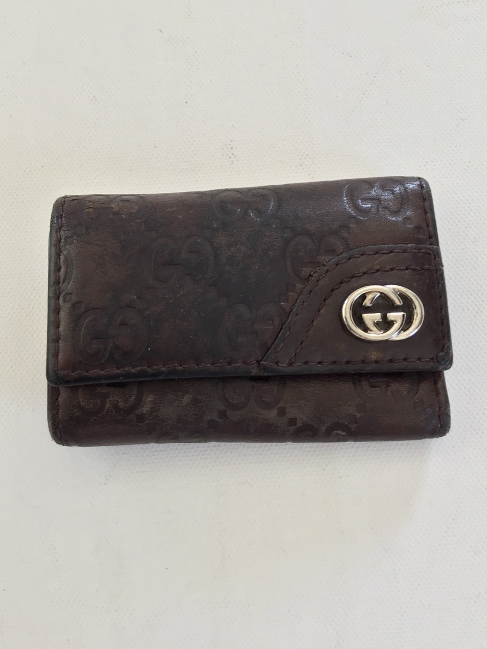 Gucci Guccissima Leather 6 Ring Key Case Brown GG Monogram Silver Logo Italy
